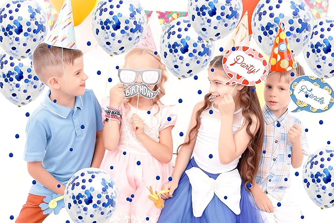 GaesQae Blue Confetti Balloons, 25pcs 12in Latex Balloons with Blue Foil Confetti for Birthday, Graduation, Wedding, Baby Shower, Party Decorations