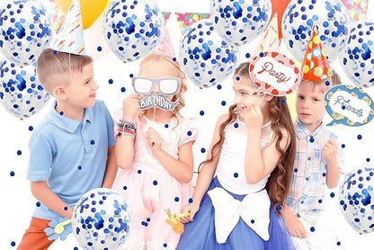GaesQae Blue Confetti Balloons, 25pcs 12in Latex Balloons with Blue Foil Confetti for Birthday, Graduation, Wedding, Baby Shower, Party Decorations