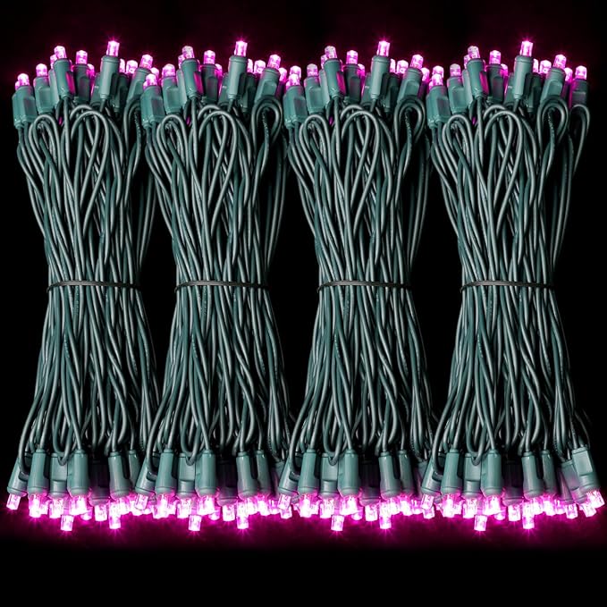100Count (2pk of 50L) String Lights, LED Christmas Lights, 6" SPACING,Green Wire,Pink