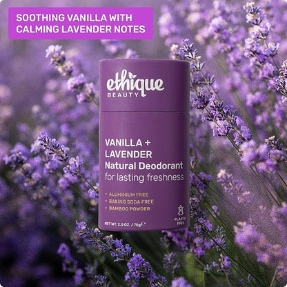 Ethique Beauty Vanilla & Lavender Deodorant Stick for Men & Women - Aluminum-Free, Plastic-Free, Vegan, Cruelty-Free, Eco-Friendly, 2.5 oz