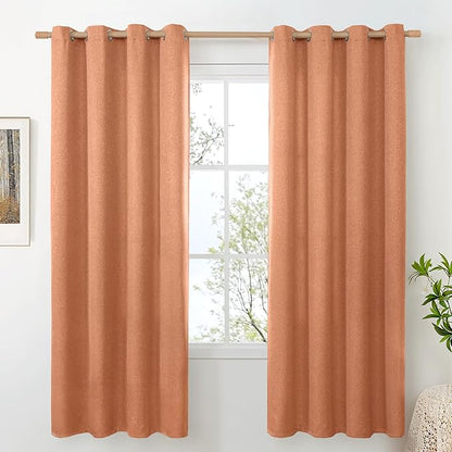BGment Terracotta Linen Curtains for Living Room 72 Inch Length 2 Panels Set, Light Filtering Country Rustic Window Drapes Textured for Bedroom Privacy Non See Through Burnt Orange, Each 52 Inch Wide