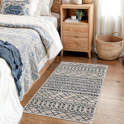 KUTA Moroccan Rugs for Entryway, 2x3 Light Brown Black Entrance Small Area Rug Non-Slip Washable, Ultra Soft Vintage Geometric Low-Pile Indoor Door Mat Floor Carpet for Kitchen