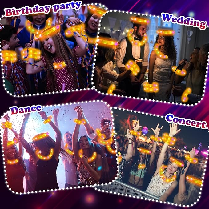 Orange Glow Sticks Pop Tubes, 24PCS Mardi Gras Party Favors, Light Up Necklaces & Bracelets Accessories Decorations, Glow Birthday Wedding Carnival Valentines Day Party Supplies for Kids & Adults