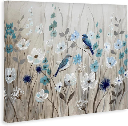Stupell Industries Birds Floral Meadow Blossoms, Designed By Nan, 40 x 30, Canvas Wall Art