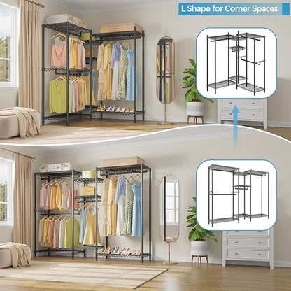 VIPEK Classic V6 Wire Garment Rack Heavy Duty Clothes Racks with Shelves, Freestanding Portable Wardrobe Closet Rack for Hanging Clothes Closet System 68.9" L x 15.7" W x 76.4" H, Load 850LBS, Black