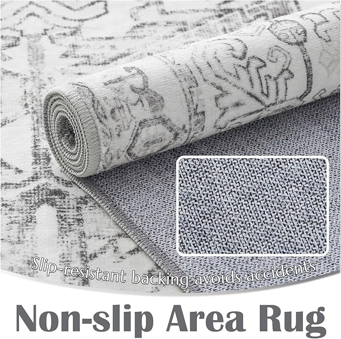 jinchan Kitchen Runner Rug 3x8-2pcs, Bohemian Hallway Washable Rug Floral Non Slip with Rubber Backing Vintage Carpet Runner for Bedroom Bathroom Laundry Room Living Room Decor Grey