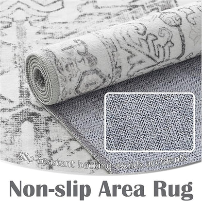 jinchan Kitchen Runner Rug 3x8-2pcs, Bohemian Hallway Washable Rug Floral Non Slip with Rubber Backing Vintage Carpet Runner for Bedroom Bathroom Laundry Room Living Room Decor Grey