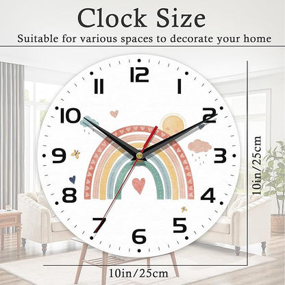 Wall Clock, 10 Inch Silent Non-Ticking Home Kitchen Decor, Battery Operated for Bathroom Bedroom Living Room Office(Boho Rainbow)