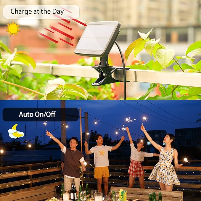Solar String Lights with Remote Control, 50FT Dimmable Outdoor String Lights Waterproof, Patio Lights Solar Powered for Garden Backyard Camping Party