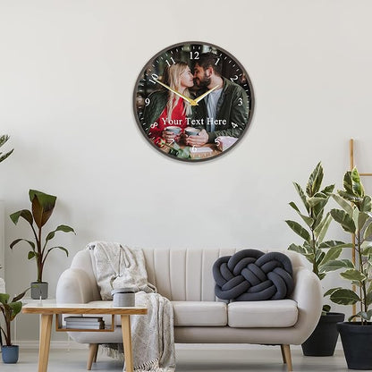 Custom Family Wall Clock with Photo Text, Personalized Picture Wall Clocks for Living Room Decor Customized Gift for Christmas Birthday Anniversary Wedding Valentine's Fits Kitchen Bathroom