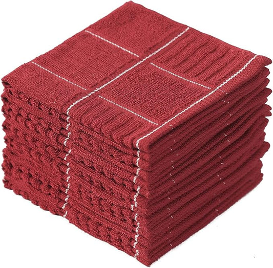 Glynniss Kitchen Dish Cloths for Washing Dishes, Cotton Dish Rags for Drying Cleaning, Pack of 8 Dishcloths (red, 12x12 inches)