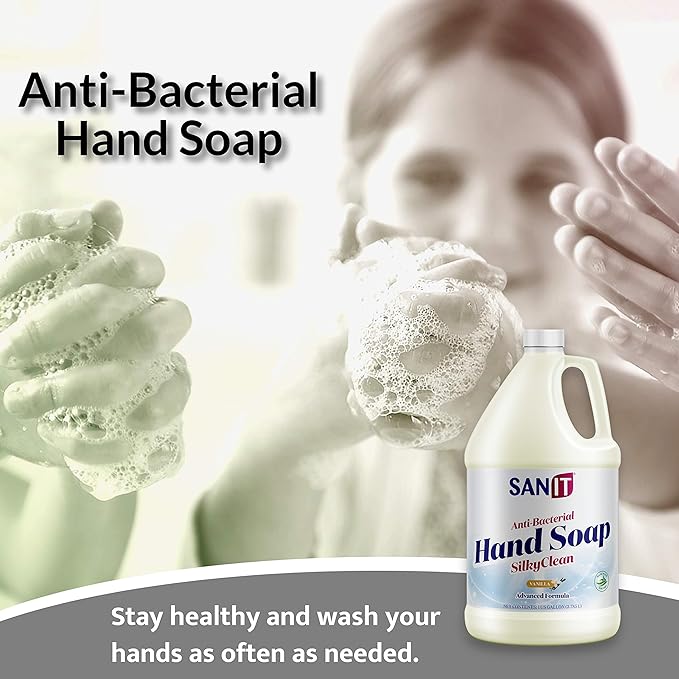 Sanit Silky Clean Antibacterial Liquid Gel Hand Soap Refill - Advanced Formula with Coconut Oil and Aloe Vera - All-Natural Moisturizing Hand Wash - Made in USA, Vanilla, 1 Gallon