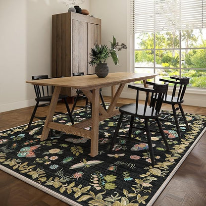 Machine Washable Rug for Living Room: 9x12 Area Rugs Vintage Bedroom Rug Stain Resistant Non Slip Low Pile Soft Carpet for Bedroom Kitchen Dining Room Nursery Kids Room Farmhouse Home Office
