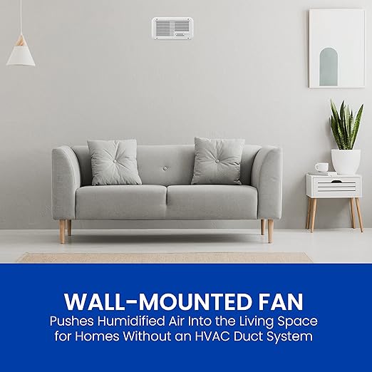 AprilAire 865 Whole-House Steam Humidifier, Manual Steam Humidifier with Wall Mount Fan, Whole-House Humidifier for Homes without HVAC Duct System up to 10,300 Sq. Ft., White