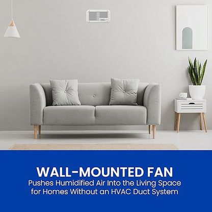 AprilAire 865 Whole-House Steam Humidifier, Manual Steam Humidifier with Wall Mount Fan, Whole-House Humidifier for Homes without HVAC Duct System up to 10,300 Sq. Ft., White
