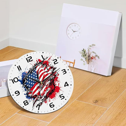 American Flag Street Art Style Wall Clock Silent Non-Ticking Battery Operated Clock 10 Inch, Home Decor for Living Room, Kitchen, Bedroom and Office