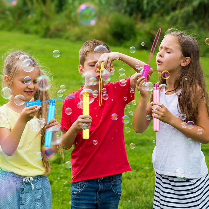 Bubble Wands, 84 Pcs Bubble Wands Bulk in 6 Colors，Bubble Party Favors for Kids, Summer Toys, Indoor Outdoor Activity, Themed Birthday, Wedding, for Girls & Boys