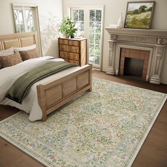 Washable Area Rugs for Living Room: 6x9 Bedroom Rug Stain Resistant Non Slip Low Pile Lightweight Soft Carpets for Dining Room Kitchen Nursery Kids Room Farmhouse Living Room Indoor