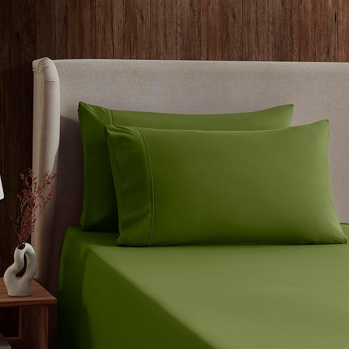Nestl Queen Sheet Set - Luxury 1800 Ultra-Soft Microfiber Bed Sheets - Double Brushed - Deep Pockets - Easy Fit - 4 Piece Set - Bedding Sheets & Pillowcases (Queen, Calla Green)