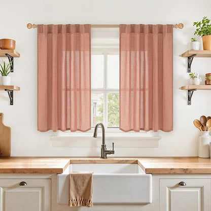 YoungsTex Rust Terracotta Linen Curtains 40 Inch Length, Short Burnt Orange Drapes with Rod Pocket Back Tab Light Filtering for Bathroom Living Room Windows, 2 Panels, 42 X 40 Inch