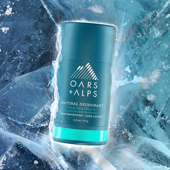 Oars + Alps Deodorant for Men & Women, Aluminum Free Deodorant for Men, Dermatologist Tested, Clean Ingredients, Non Toxic, Vegan, Long Lasting, Deep Sea Glacier, 1pk, 2.6oz