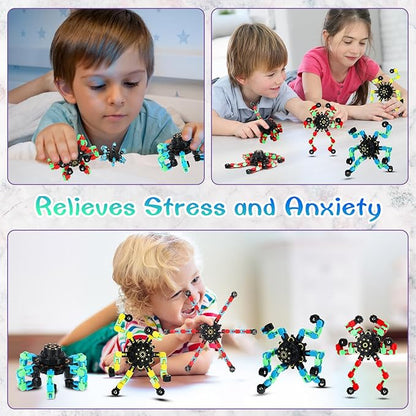 Jerify 40 Pack Funny Sensory Fidget Toy Transformable Chain Robot Finger Toy DIY Robot Mechanical Spinners Stress Relief Autistic Gifts for Adult Teen Prize Stuffer Party Favor(Luminous,Novel Color)