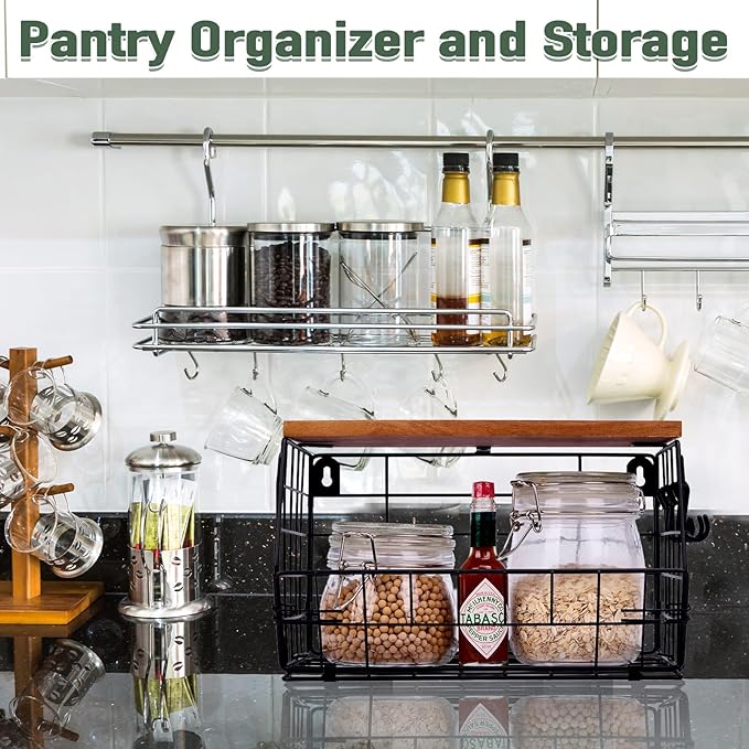 2 Pack Large Trash Bag Holder, Stackable Kitchen Pantry & Laundry Organizers with Wood Lid, Collapsible Garbage Bag Dispenser Storage for Under Sink Cabinet Shelf Countertop Organization