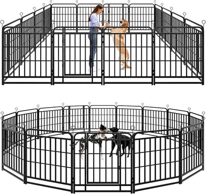 Dog Playpen Outdoor 16 Piece Panels Heavy Duty Dog Fence 32" Height with Thick Pipe Anti-Rust with Doors Portable for RV Camping Yard, Total 36FT, 103 Sq.ft, Snowy Black
