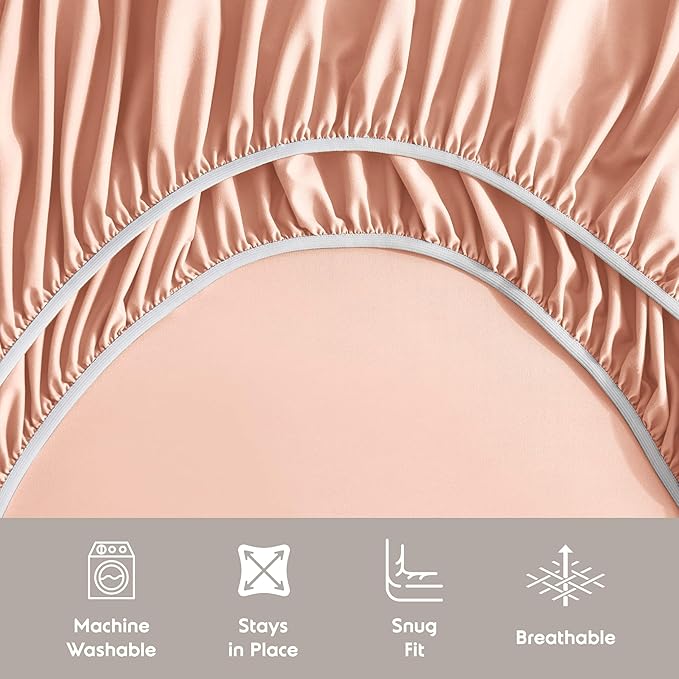 Nestl Twin Sheet Set - 1800 Ultra-Soft Microfiber Twin Bed Sheets - Double Brushed - Deep Pockets - Easy Fit - Extra Soft - 3 Piece Set - Bedding Sheets & Pillowcases (Twin, Peach)