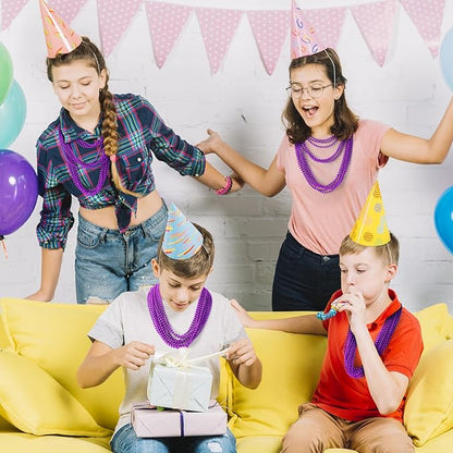 YAXINRUI 72 PCS Purple Bead Necklace, Purple Mardi Gras Beads, Halloween Necklaces, 33 Inch Round Party Beads for Mardi Gras Christmas Halloween Party Favors