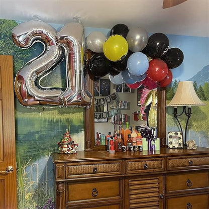 40 Inch Silver Large Numbers Balloons 5, Self Inflating Digit 5 Helium Balloons for 5th Girls Boys, Foil Mylar Big Number Balloon Set 0-9 for Women Men Birthday Party Anniversary Supplies Decorations