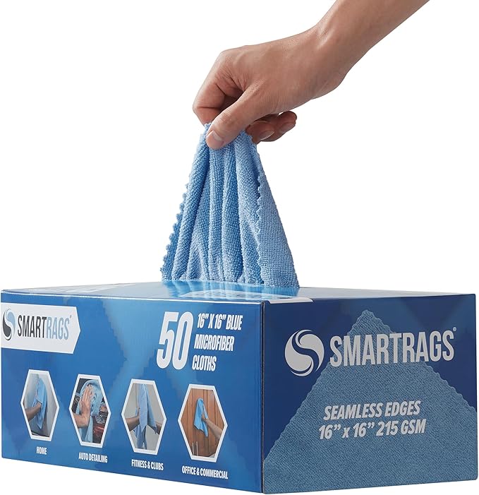 Arkwright Smart Rags in Box - (Bulk Case of 400) Lint Free, Large Microfiber Cleaning Cloth, Scratch & Streak-Free, Dispensable Wash Towels for Cars, Kitchen, and Window Glass, 16 x 16 in, Blue