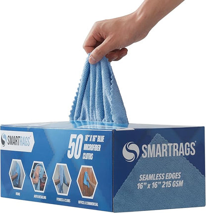 Arkwright Smart Rags in Box - (Bulk Case of 400) Lint Free, Large Microfiber Cleaning Cloth, Scratch & Streak-Free, Dispensable Wash Towels for Cars, Kitchen, and Window Glass, 16 x 16 in, Blue