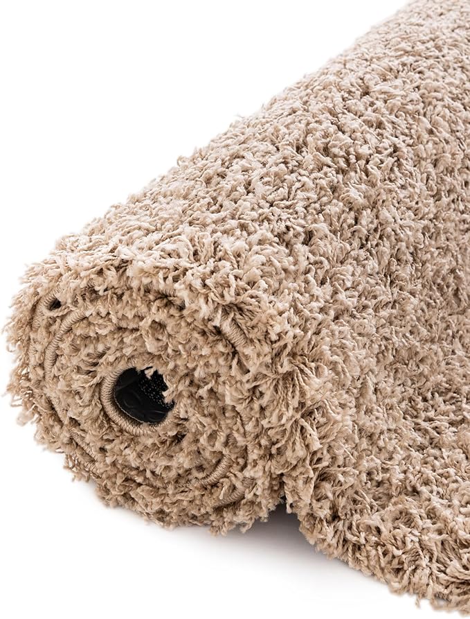 Unique Loom Solid Shag Collection Area Rug (5' 3" Round, Taupe)
