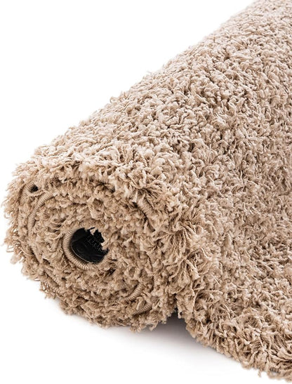 Unique Loom Solid Shag Collection Area Rug (5' 3" Round, Taupe)