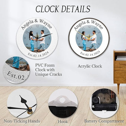 Custom Family Wall Clock with Photo Name Date, Personalized Picture Wall Clocks for Living Room Kitchen Bathroom Decor Custom Gift for Couples, Christmas Birthday Wedding Valentine Gifts