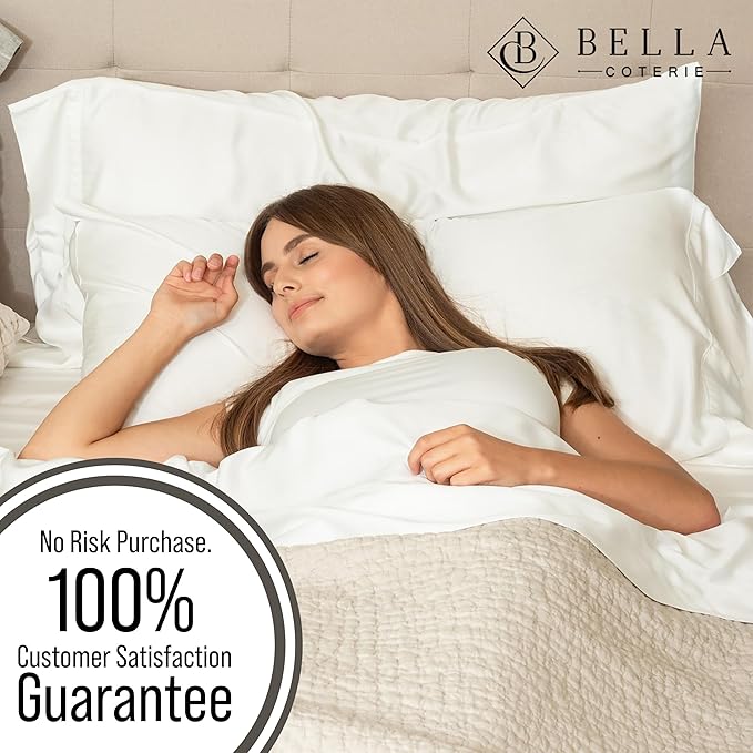 Bella Coterie Luxury Bamboo Viscose Split King Size Sheet Set | 100% Organically Grown | Ultra Soft | Cooling for Hot Sleepers | 18" Deep Pocket [White]