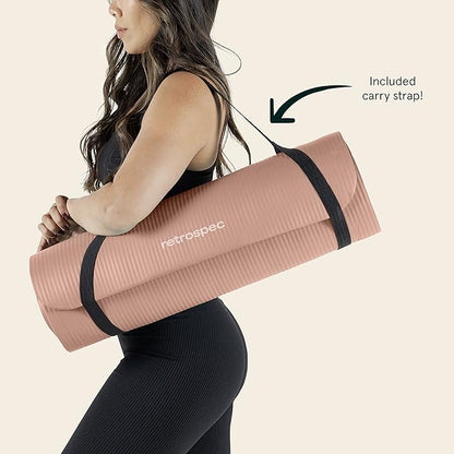 Retrospec Solana Yoga Mat 1" Thick With Nylon Carry Strap for Men & Women - Non Slip Exercise Mat for Home Yoga, Pilates, Stretching, Floor & Fitness Workouts