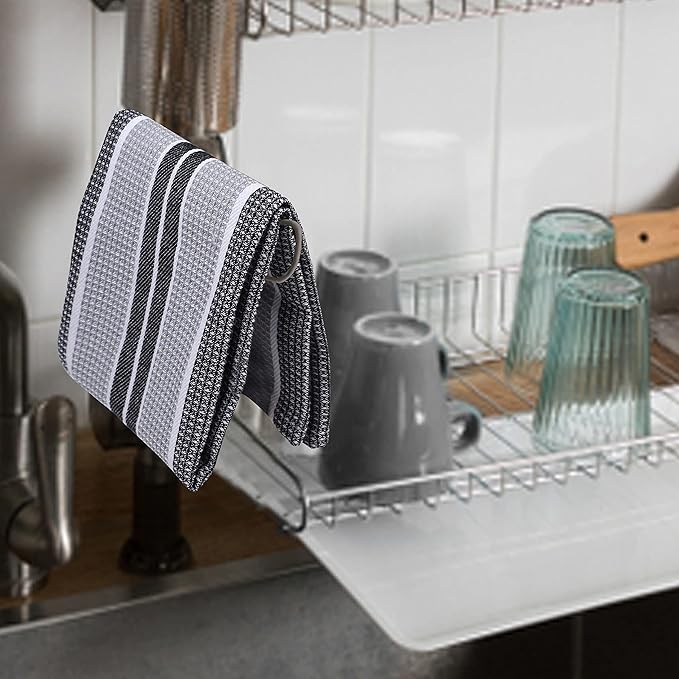 Goroly Home Kitchen Towels 18x28 Inch, Set of 6, Honey Comb Design, Super Absorbent, Quick Dry, Soft, 100% Cotton Dish Towels for Wiping Hands, Drying Dishes, Cleaning Dishcloths Set - Black Grey