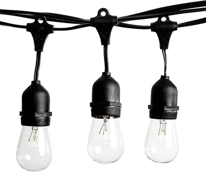 Hometown Evolution, Inc. 50 Foot E26 Commercial Outdoor String Lights with 25 Suspended Sockets and S14 Clear Bulbs for Weatherproof Heavy Duty Vintage Outside Lighting