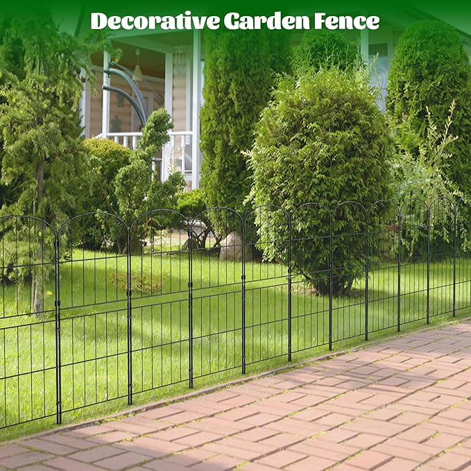 PINPON Decorative Garden Fence 10 Panels 37.5in (H) x 10.4ft (L) Border Animal Barrier, Rustproof Metal Wire Landscape Wire Edge Flower Bed Fencing for Patio Yard Outdoor Decor, Arched