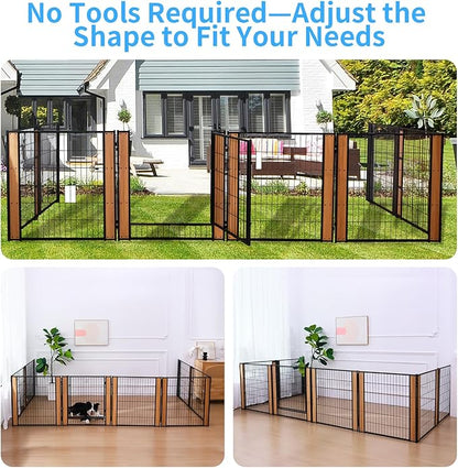 Heavy Duty Dog Playpen 32 Inch Height - Indoor Outdoor Pet Fence Enclosure for Medium and Small Dogs - Foldable Puppy Exercise Pen for Indoor and RV Camping or Yard (6 Panels, 32" H (Oak))