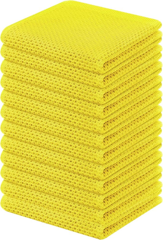 Kitinjoy 100% Cotton Kitchen Dish Cloths, 12 Pack Waffle Weave Ultra Soft Absorbent Dish Towels for Drying Dishes Quick Drying Kitchen Towels Dish Rags, 12 X 12 Inches, Yellow