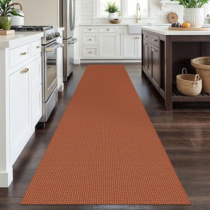 EARTHALL Runner Rug 3x12 Ft Washable Runners for Hallways Extra Long Woven Non Slip Entryway Runner Braided Kitchen Runner Indoor Outdoor Carpet Runners for Entryway, Hall, Foyers, Rustic Orange/Tan