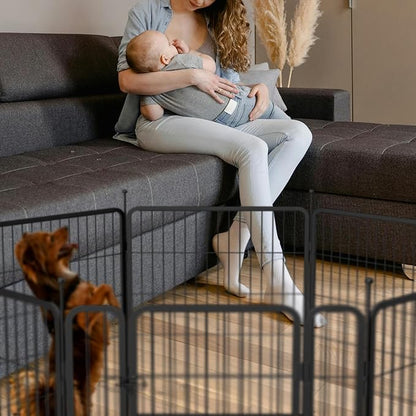 mestyl Dog Play Pen Indoors, Heavy Duty Metal Puppy Playpen, Portable Dog Exercise Pen Temporary Pet Fence with 2 Gate, 32" Height 16 Panels Foldable Dog Kennel for Large/Medium/Small Dogs