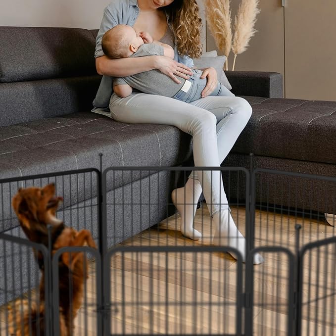mestyl Dog Play Pen Indoors, Heavy Duty Metal Puppy Playpen, Portable Dog Exercise Pen Temporary Pet Fence with 2 Gate, 40" Height 16 Panels Foldable Dog Kennel for Large/Medium/Small Dogs