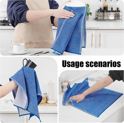 Homaxy Premium Kitchen Towels(18”x 28”, 6 Pack), Large Cotton Kitchen Hand Towels, Flat and Terry Dish Towels, 380 GSM Highly Absorbent Tea Towel Set with Hanging Loop, Blueberry
