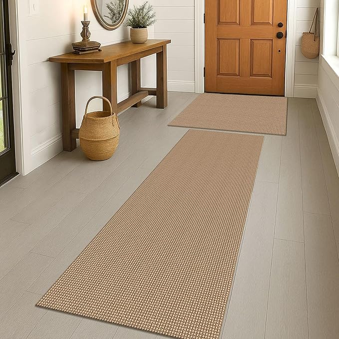EARTHALL Area Rug Runner Sets 2x3 and 2x6 Ft Washable Kitchen Mats for Floor Non Slip Rubber Backed Kitchen Rugs Braided Indoor Floor Carpet for Entryway, Hallway, Kitchen, Bedroom, Orange/Tan/Brown