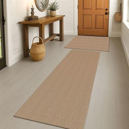 EARTHALL Area Rug Runner Sets 2x3 and 2x6 Ft Washable Kitchen Mats for Floor Non Slip Rubber Backed Kitchen Rugs Braided Indoor Floor Carpet for Entryway, Hallway, Kitchen, Bedroom, Orange/Tan/Brown