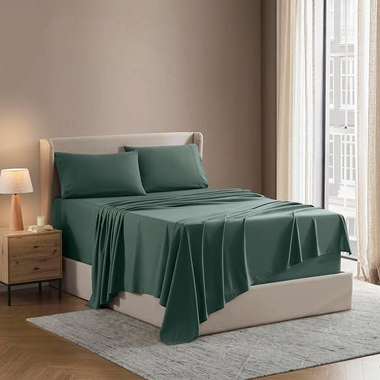 Nestl Queen Sheet Set - Luxury 1800 Ultra-Soft Microfiber Bed Sheets - Double Brushed - Deep Pockets - Easy Fit - 4 Piece Set - Bedding Sheets & Pillowcases (Queen, Forest Green)